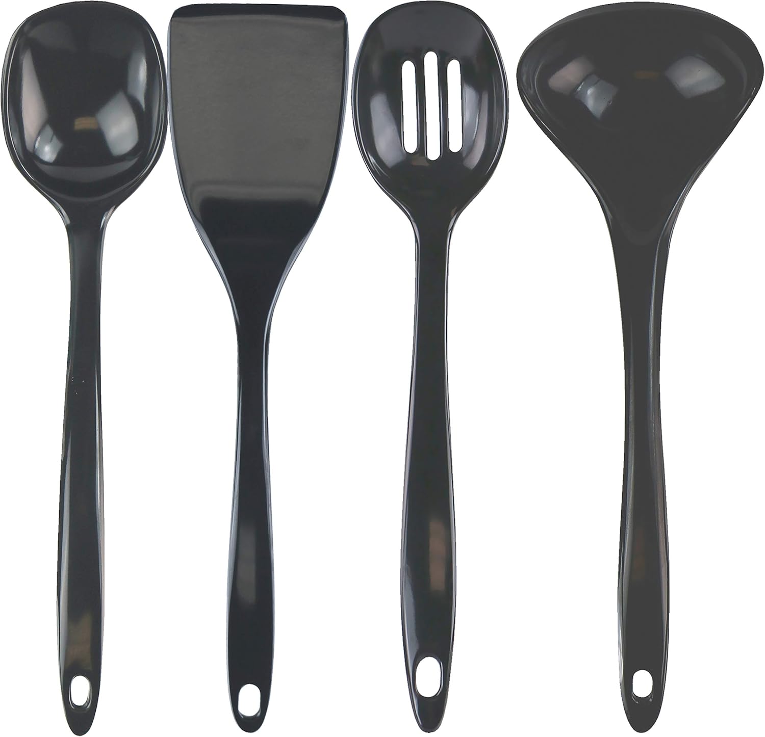 Reston Lloyd 100% Melamine Kitchen Utensil Set, Non Scratching Ladle, Spoon, Slotted Spoon & Spatula, Easy To Hold, Set of 4, Charcoal
